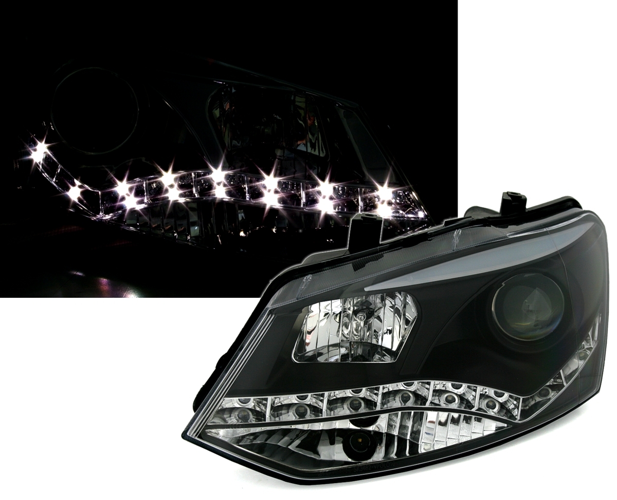 Scheinwerfer Set mit LED für VW Polo 6R in Schwarz